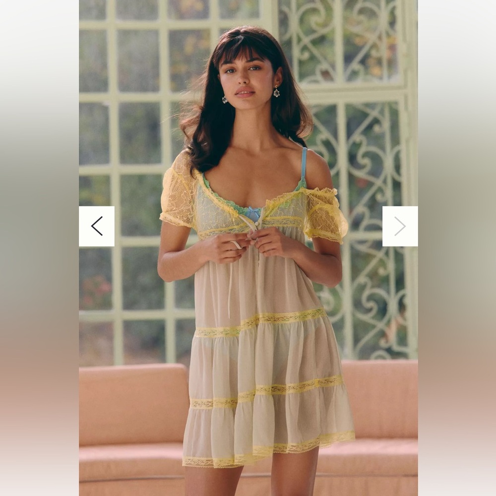 LyreBird Sheer Lace-Trim Babydoll Dress Romper